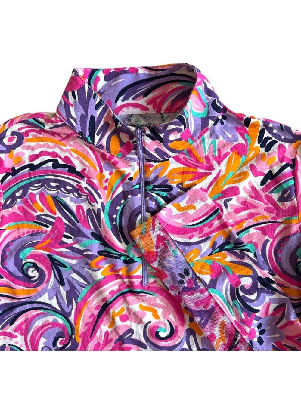 IBKÜL Women's Sz Medium Aubrey Plum Multicolor Ruffle Long Sleeve Half-Zip Top